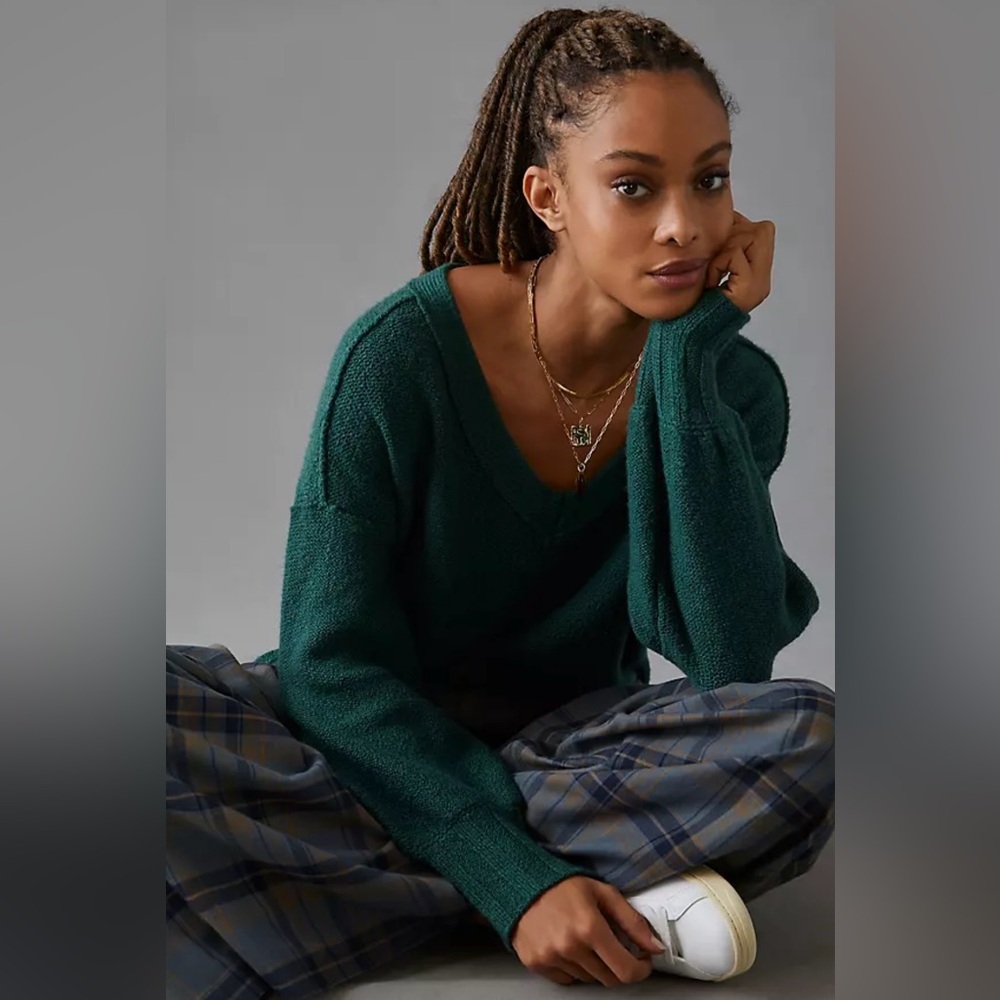 Pilcro Deep Green V-Neck Sweater